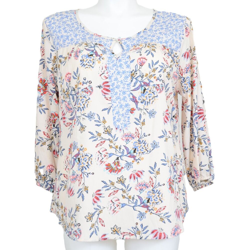 Tantrums‎ PLUS Size XXL Feminine Floral Colorblock 3/4 Sleeve Blouse Cottagecore
